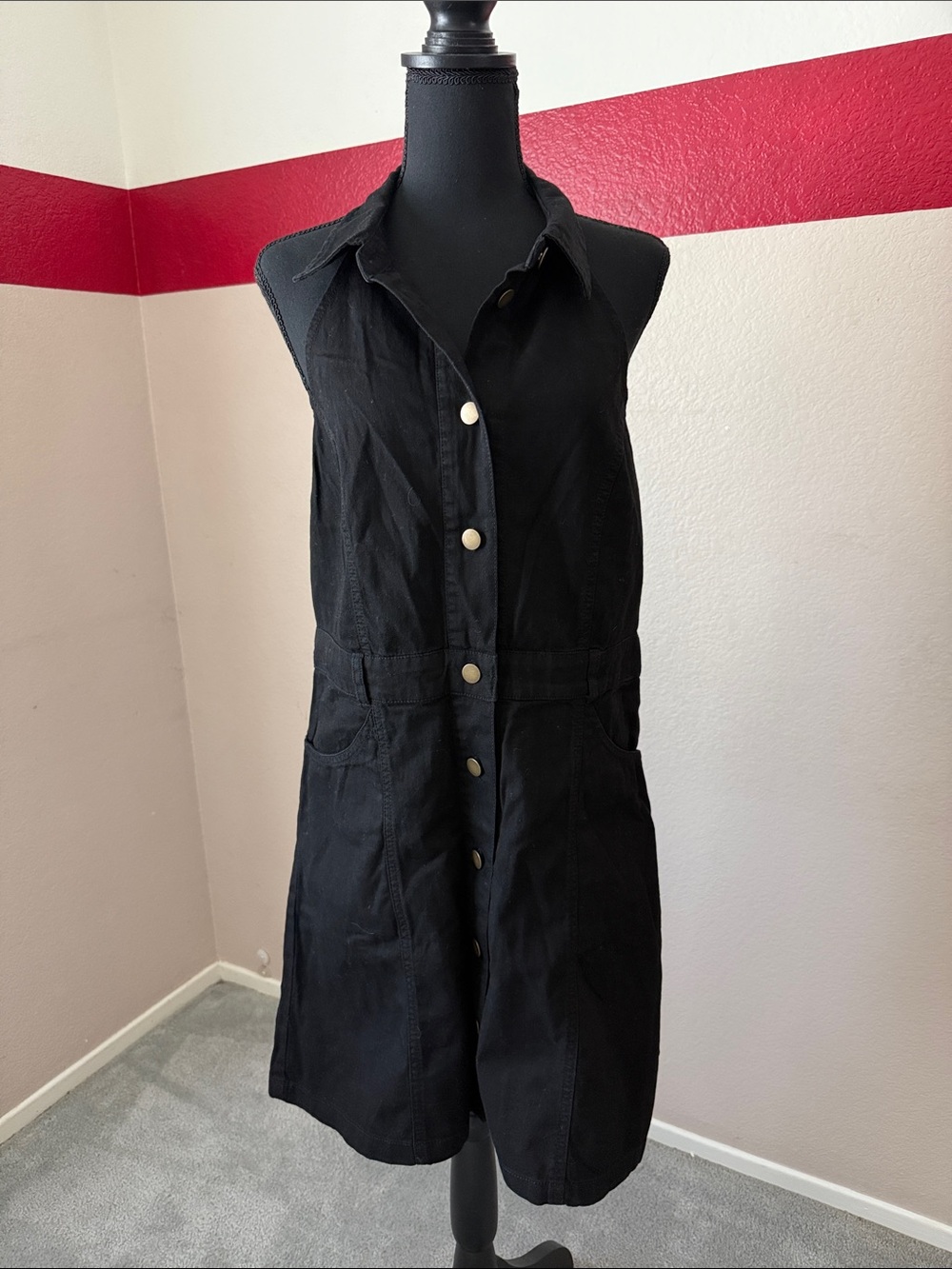Free People Black Button-Front Halter Collared Dress | Sz XL